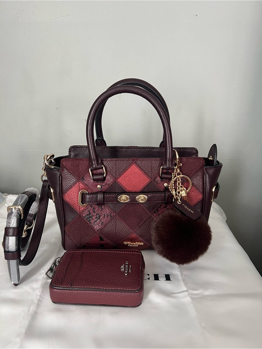 COACH MINI BLAKE CARRYALL IN METALLIC PATCHWORK LEATHER & ZIP COIN PURSE